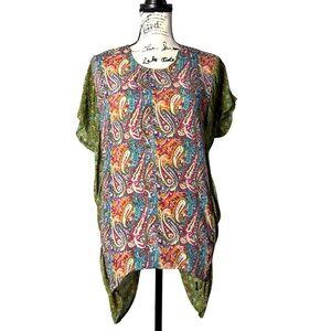Tolani Womens Silk Top Tunic Paisley Floral Art to Wear Multicolor Size M